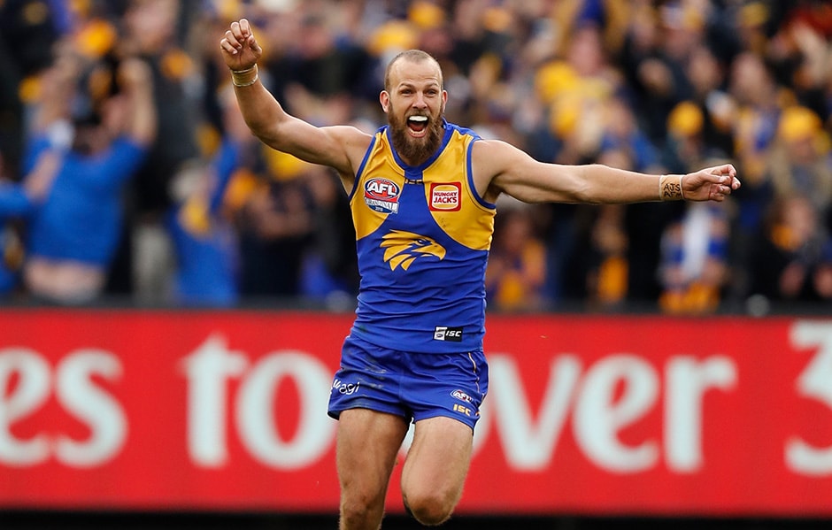 AFL 2018 Toyota AFL Grand Final - West Coast v Collingwood MELBOURNE, AUSTRALIA - SEPTEMBER 29: Will Schofield of the Eagles celebrates as the final siren sounds during the 2018 Toyota AFL Grand Final match between the West Coast Eagles and the Collingwood Magpies at the Melbourne Cricket Ground on September 29, 2018 in Melbourne, Australia. (Photo by Michael Willson/AFL Media)